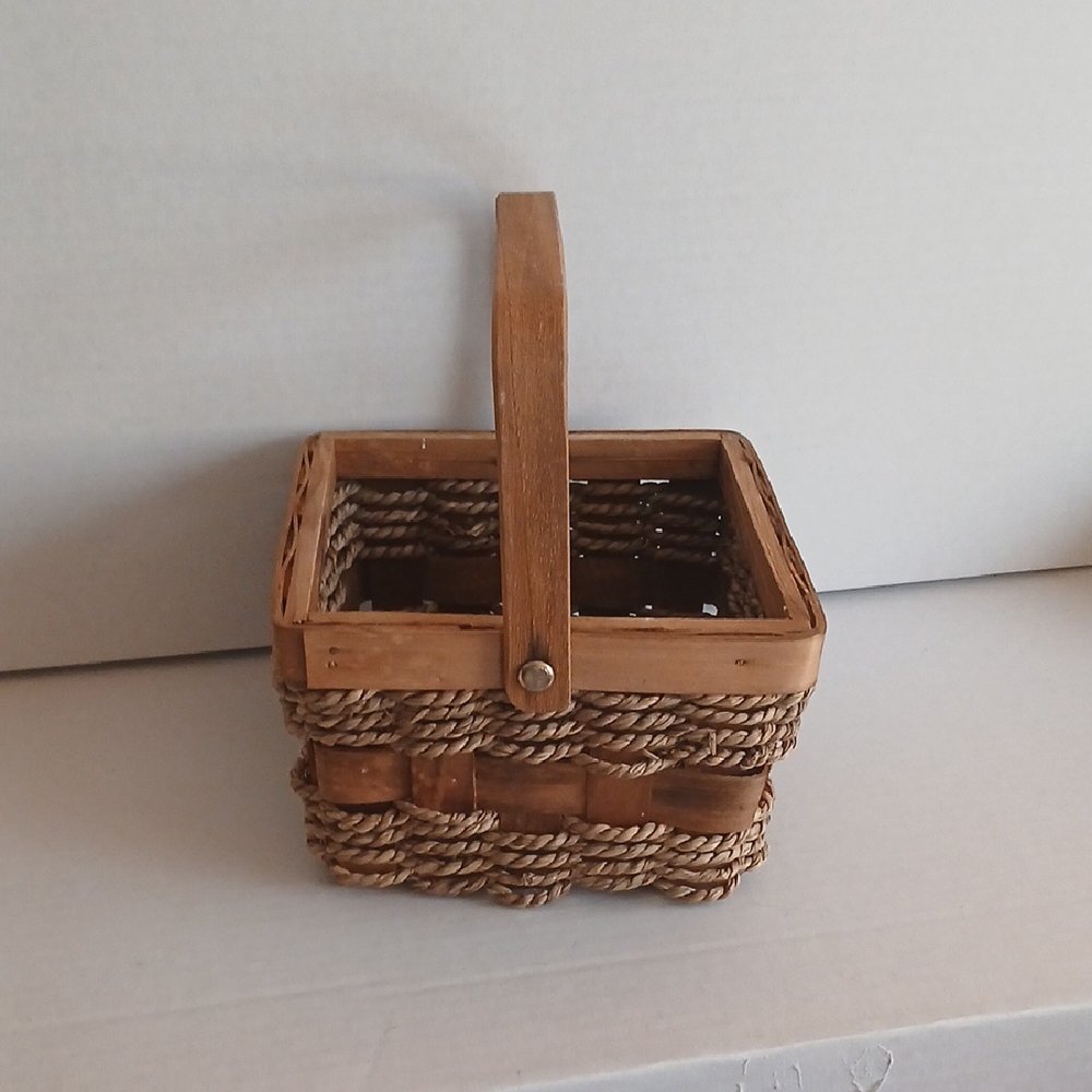 Rustic Vintage Woven Basket with Handle